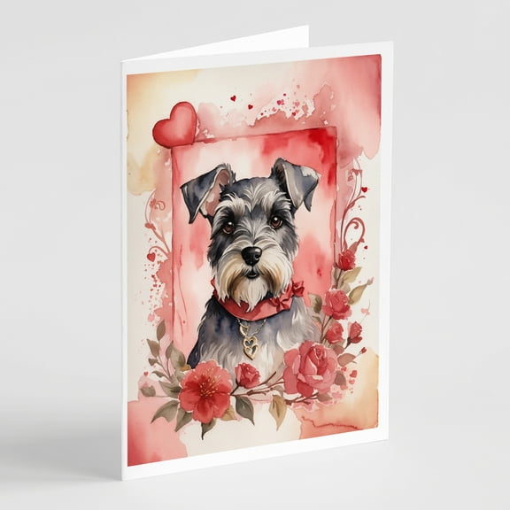 Schnauzer Valentine Roses Greeting Cards Pack of 8 7 in x 5 in
