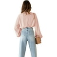 thumbnail image 5 of Seyurigaoka Female Blouse Solid Color Round Neck Long Sleeve Knotted Crop Tops, 5 of 8