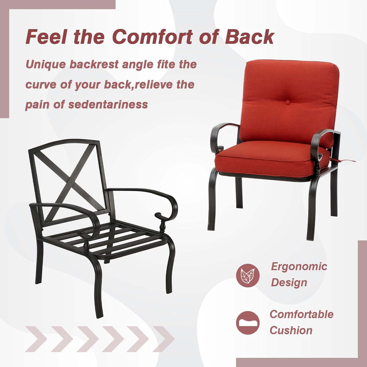 SOLAURA Patio Outdoor Metal Dining Chairs Set of 2 with Red Cushions