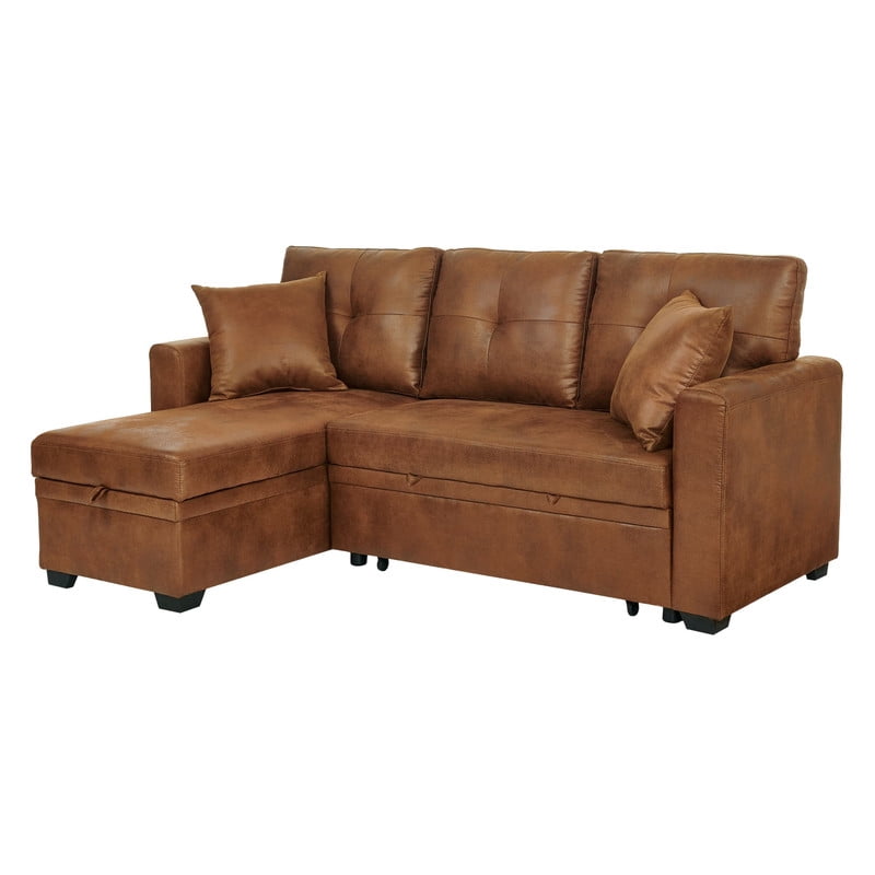 L-Shaped Sectional Sofa with Pull-Out Bed and Reversible Chaise, Convertible Sleeper Sofa Bed Modern Couch Bed for Living Room Apartment
