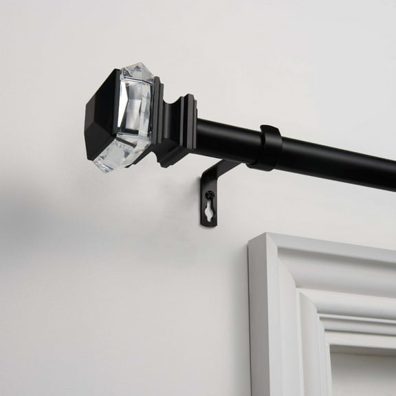 Exclusive Home Marquise 1" Curtain Rod and Coordinating Finial Set, Matte Black, Adjustable 36"-72"