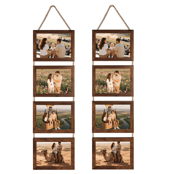 5x7 Picture Frames Collage Set of 2, Brown 8 Opening Horizontal Frame for Wall Decor, Gifts for Mom Grandma Women