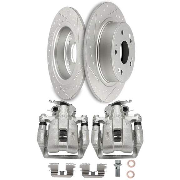 cciyu Rear Left   Right 2 Dics Brake Rotors and 2 Brake Calipers With Bracket fit For Acura For TSX 2009-2014 For Honda For Accord 2008-2012