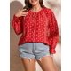 thumbnail image 5 of Blusa Eytino para mujer, talla grande, chifón, bohemio, estampado floral, roja, 5 of 6