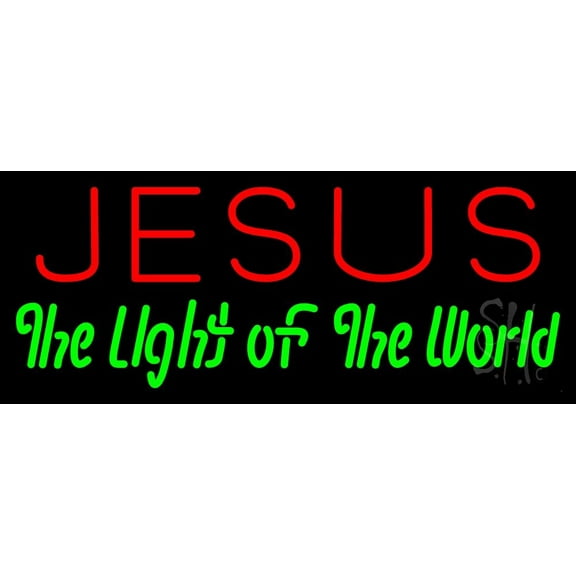 Jesus The Light Of World LED Neon Sign 10" Tall x 24" Wide - inches Black Square Cut Acrylic Backing, with Dimmer - Premium built indoor Sign for Home décor, Event, Religious place, Store interior.
