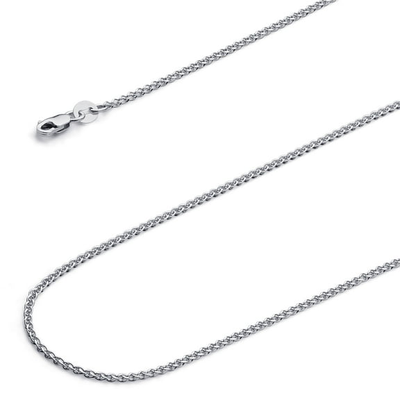 Wellingsale 14k White Gold Polished Solid 1.5mm Flat Open wheat Chain Necklace with Lobster Claw Clasp - 24"