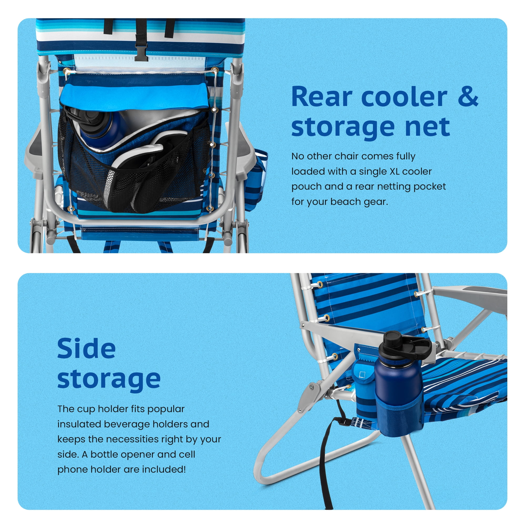 (Tall Chair)  Homevative Folding Backpack High Beach Chair, Towel bar, High Tide