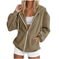 thumbnail image 2 of Women's Sweatshirt Corduroy Zip Up hoodie Oversized Drawstring Long Sleeve Sweatshirt Coat Casual Hooded Outerwear Top with Side Pockets for Spring Winter, 2 of 5