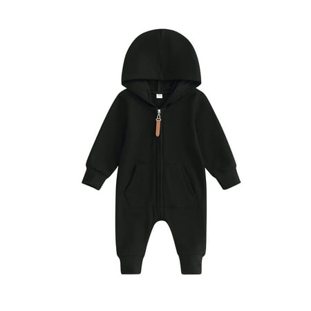 

Baby Boys Girls Jumpsuit Long Sleeve Hooded Zip-up Solid Fall Romper