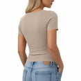 thumbnail image 4 of Womens Tops Short Sleeve Button V-Neck T Shirts Slim Stretchy Going Out Top for Women Gifts for Mom, 4 of 6