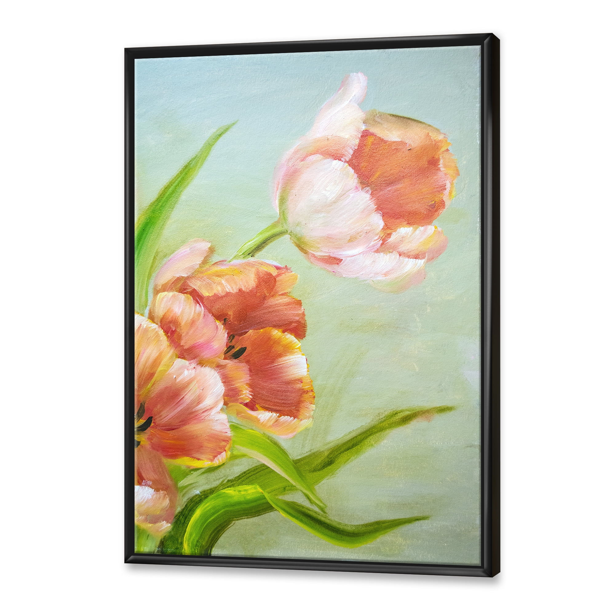Designart 'Ancient Red Tulips Flowers I' Traditional Framed Canvas Wall Art Print