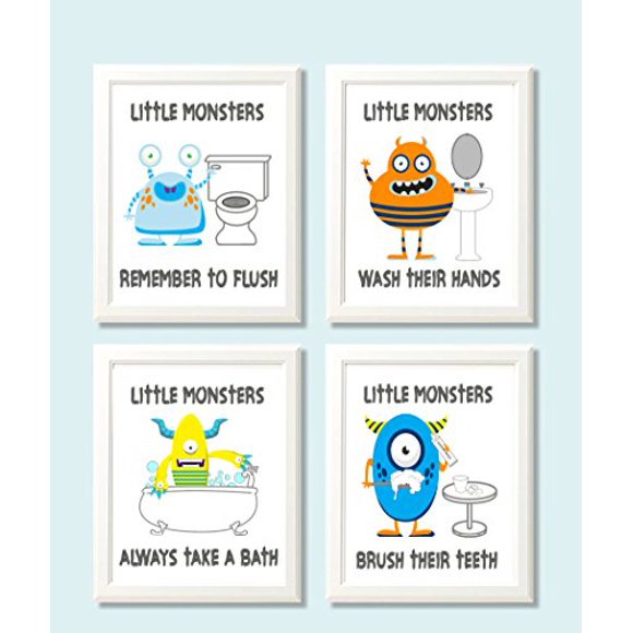 Fun Monster Children Bathroom Wall Decor (Set of Four)
