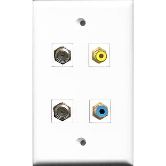 RiteAV 1 Port RCA Yellow and 1 Port RCA Blue 2 Port Coax Cable TV- F-Type Wall Plate