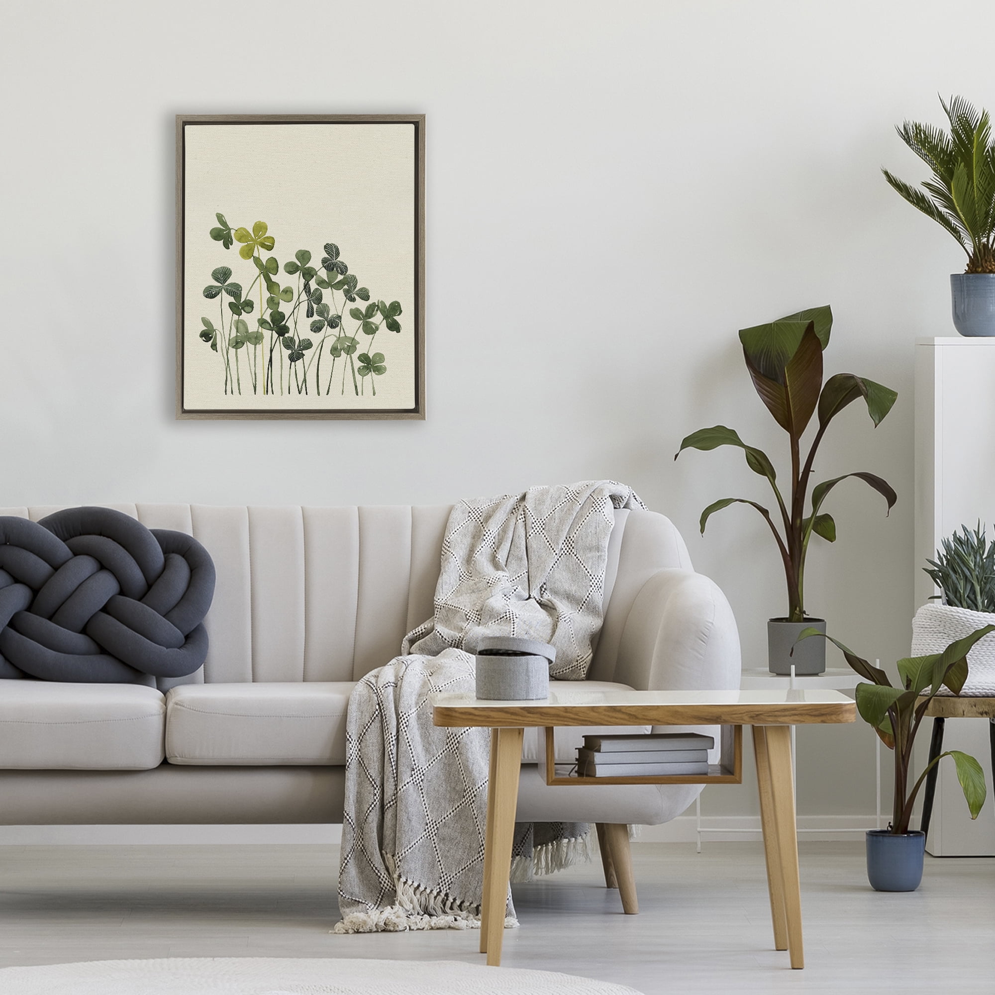 Hidden Gems Clovers Brown Framed Floater Canvas Wall Art, design by Grace Popp