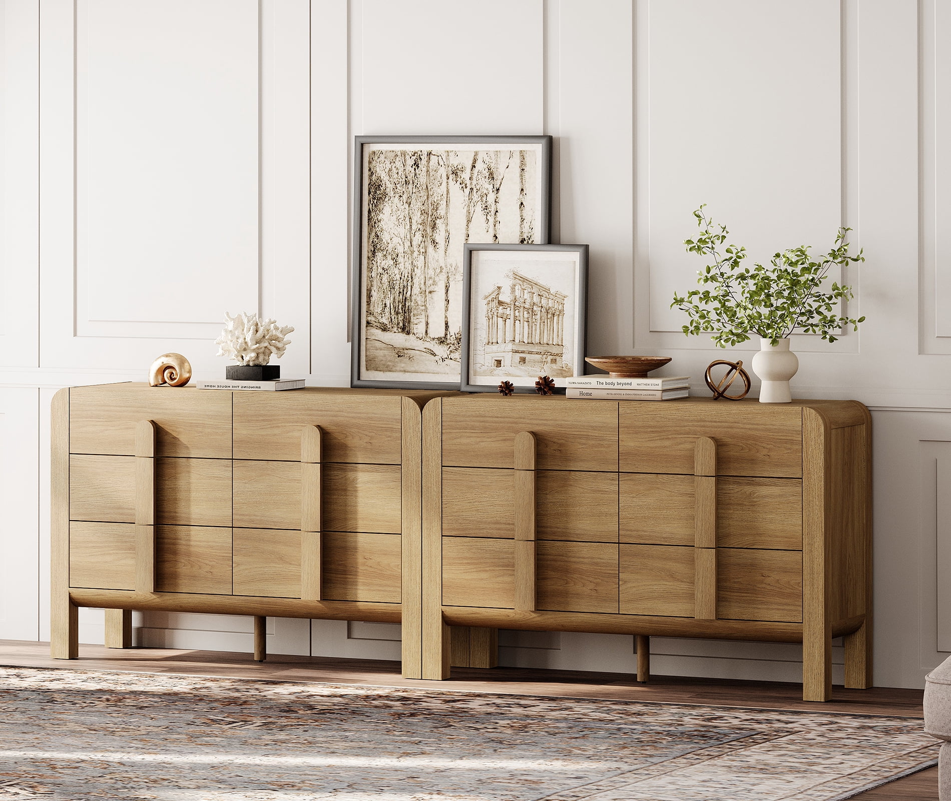 Modern Dresser TV Stand for TVs up to 100 Inch, Cruved Entertainment Center, Wood TV Console with Storage for Living Room