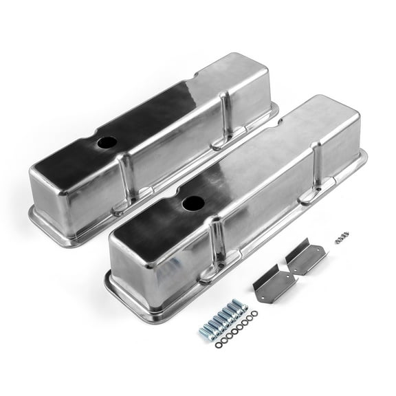 Speedmaster PCE314.1070.01 Compatible with Chevy SBC 350 Polished Aluminum Plain Valve Covers - Tall w/ Hole
