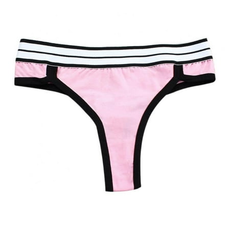 

1Pc Women s Performance Thong T-back Widen Elastic Waistband Striped Panties Female Briefs Cotton Underwear Low-Rise Panty Ladies Intimates P-INK M