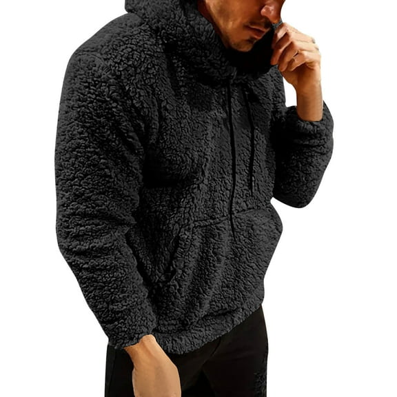 VNKIDY Men's Hoodies Winter Plush Solid Color Thermal Sweatshirts Long Sleeve Zipper Hooded Coat With Pockets For Cold Weather Versatile Tops