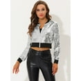 thumbnail image 3 of INSPIRE CHIC Women's Sequin Sparkle Open Front Cardigan Coat Zipper Cropped Bomber Jacket Slive L, 3 of 5