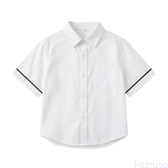 Fozruso White Short Sleeve School Uniform Shirts for Boys Classic Summer Collared Dress Shirts for Kids