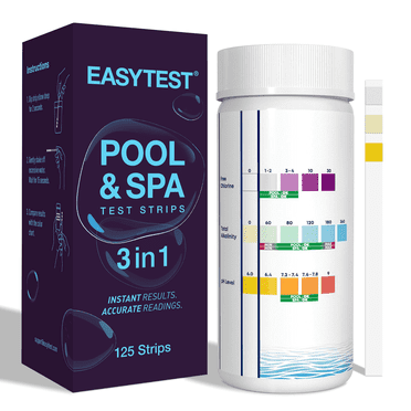 EASYTEST 125 Strips Pool and Spa Test Strips, 3 in 1 Swimming Hot Tub Test Kit for pH, Total Chlorine, Total Alkalinity