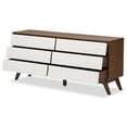 thumbnail image 3 of Bowery Hill Commode Double à 6 Tiroirs en Blanc et Brun Noyer, 3 of 7