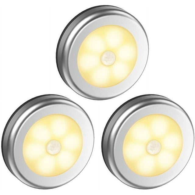 Motion-Sensor LED Cabinet Lights for Cars, Bedrooms, Closets, Battery Operated Automatic Night Lights, 3-Pack