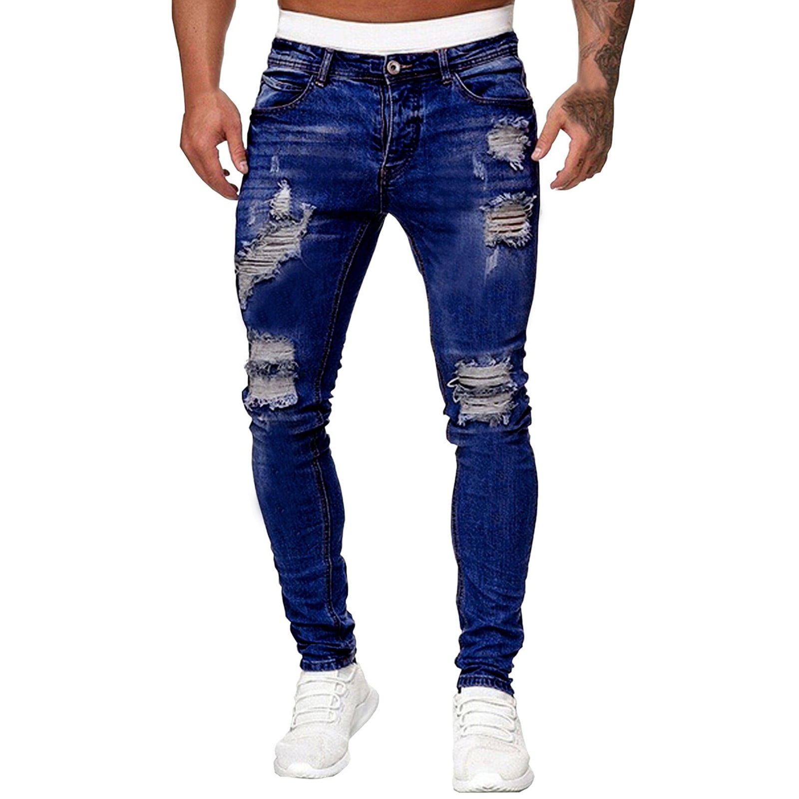 Qufokar Imperious Pants Jean Regular Fit Washed Frayed Ripped Holes ...