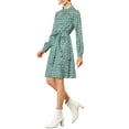 thumbnail image 4 of INSPIRE CHIC Robe Fleurie pour Femme Col Montant Manches Longues Taille à Nouer Longueur Genou Robe Bohème TP Vert, 4 of 8