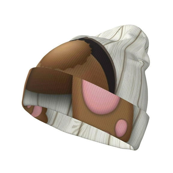 Lsque Brown Bunny Pattern Knitted Beanie, Unisex Winter Hat, Knit Hat Winter Beanies Thick Fisherman Beanies Cuffed Plain Skull Caps