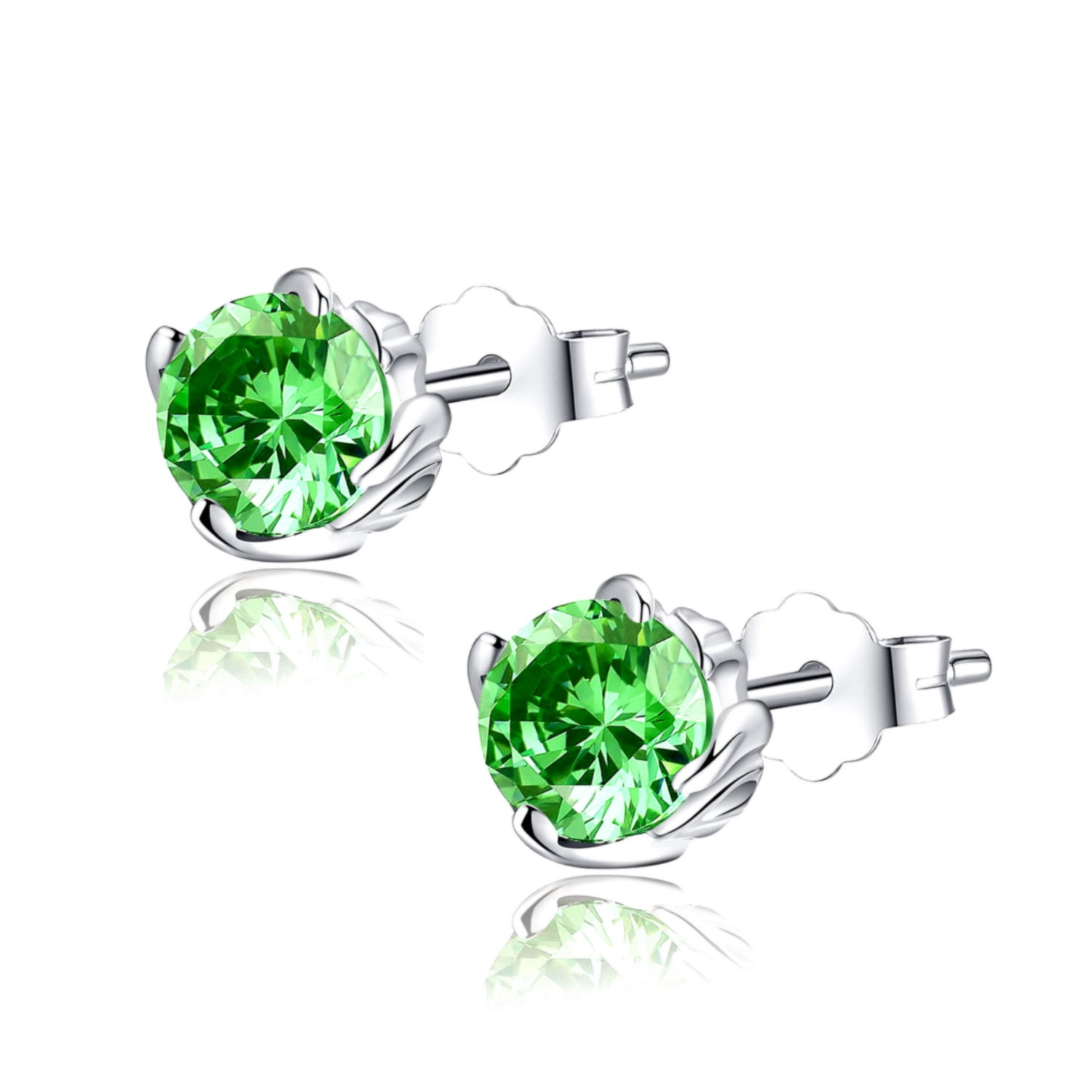 Devuggo Sterling Silver Round Shaped Simulated Emerald Stud Earrings for Women