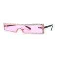 thumbnail image 2 of Luxury Heavy Rhinestone Rim Trim Thin Shield Rimless Cyclops Sunglasses Pink, 2 of 5