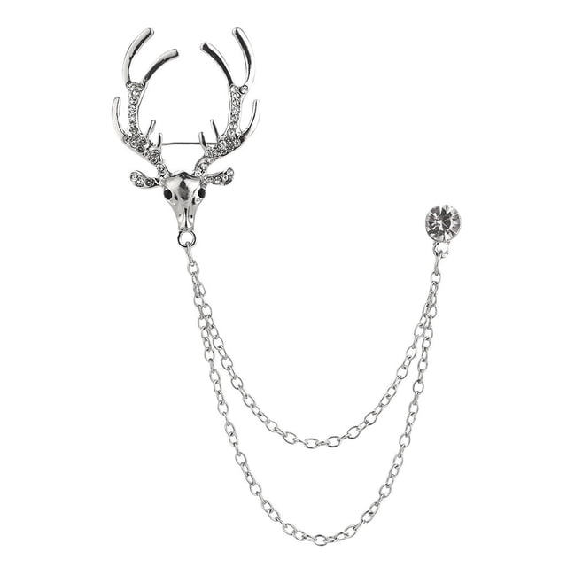 Broche de cadena de 1 pieza, puntas de cabeza de ciervo, cadenas de eslabones dobles para boda, fiesta, graduación plata Zulema broche de cadena de borla