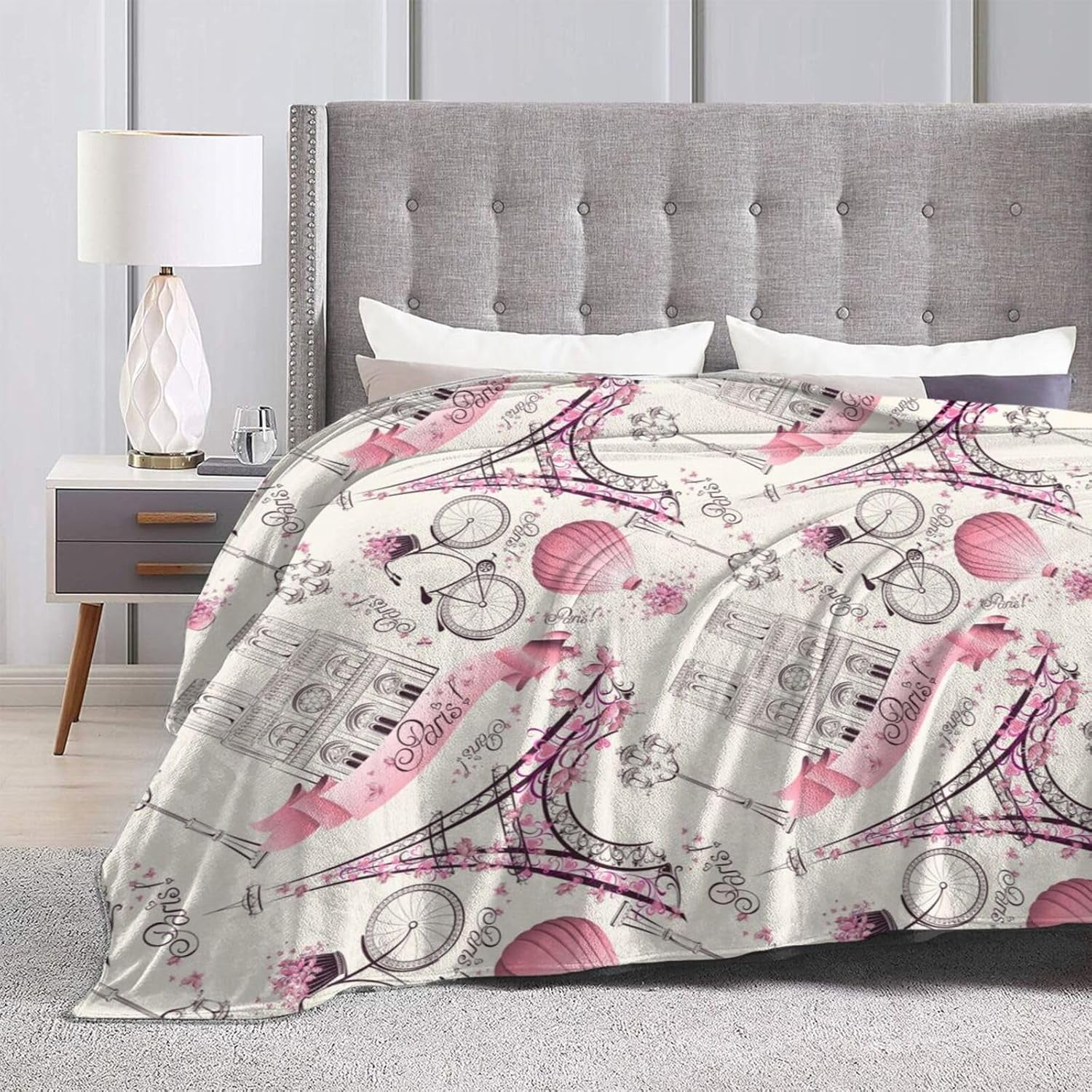 Paris Eiffel Tower Bed Blanket Ultra Soft Paris Valentine''s Day Theme Throw Blanket All Season Warm Light Weight Cozy Plush Blankets for Home Bedroom Sofa Chair Travel, 30"X40"