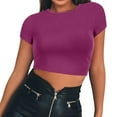 thumbnail image 4 of Purple Shirts for Women Round Neck Summer Solid Color Short T Shirt Ladies Tops and Blouses, 4 of 5