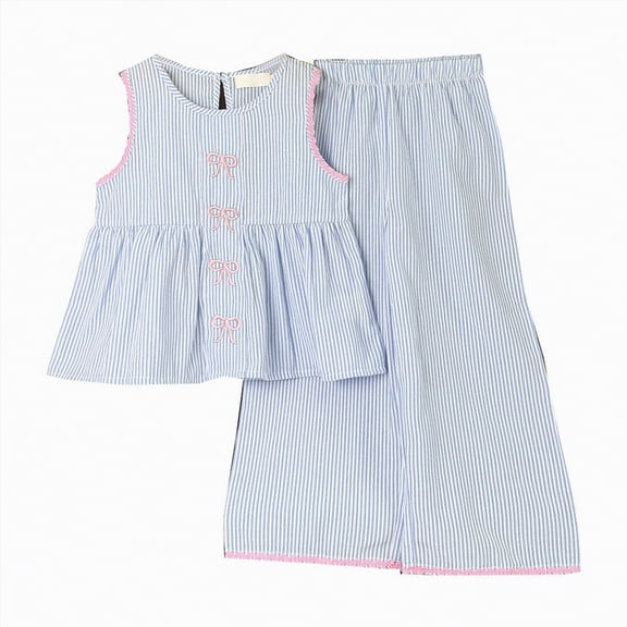 kpoplk Toddler Girl Clothes Infant Summer Outfits Baby Ruffle Tank Top Gingham Loose Pants Kid Baby Girls' Clothing Size 6-7 Years,Blue