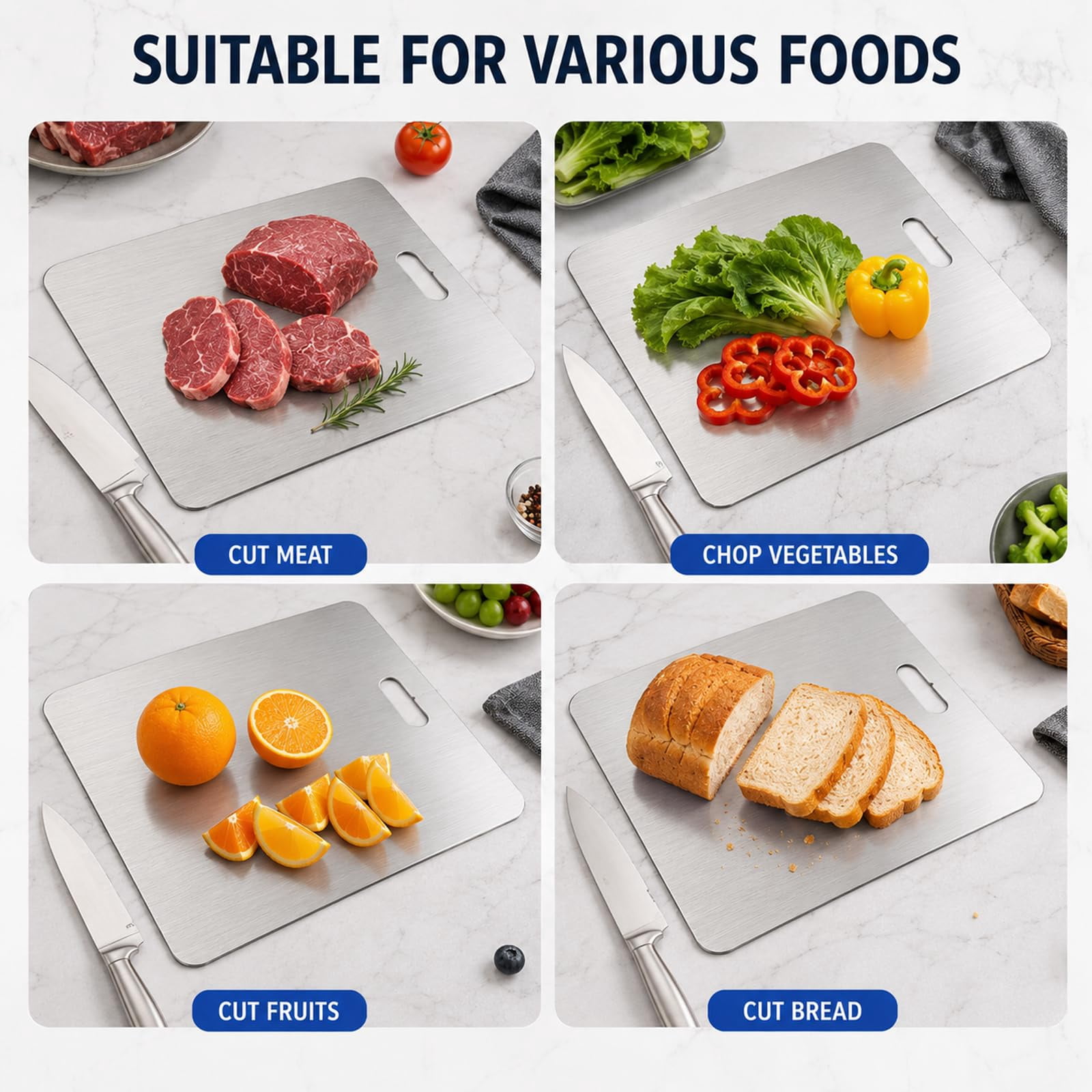 Titanium Cutting Boards - 3 Pack 100% Pure Titanium Cutting Boards for Kitchen, 2025 Non-Slip Kitchen Chopping Board for Meat, Vegetables and Fruits, Scratch Resistant & Easy to Clean
