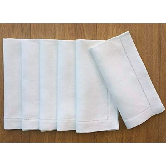 White Linen Hem Stitch Dinner Napkins - Set of 6 20"x20"-Ladder hemstitch 100% Linen Cloth Napkins