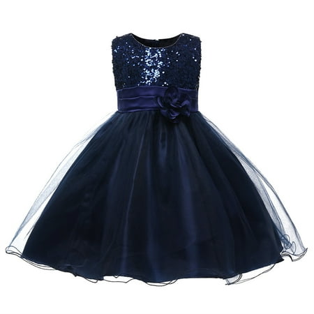 

Little Girls Flower Girl Dresses Size 3-10 T Princess Tulle Sleeveless Dresses Waist Flower Summer Party Dresses for Kids Girls for Wedding Birthday Dark Blue 7-8 Years