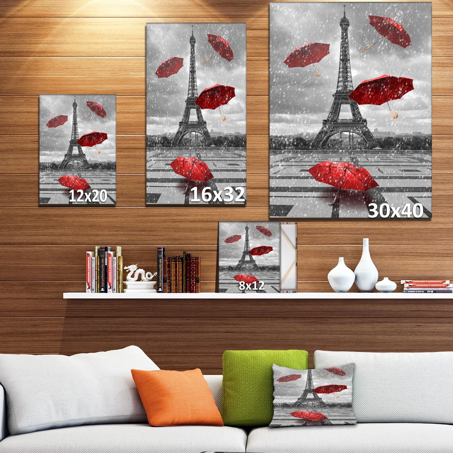 Designart Parapluie Volant avec Tour Eiffel Art mural sur toile