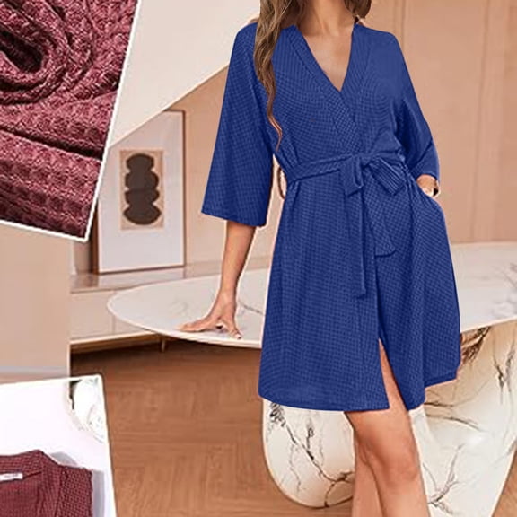uublik Robe Women Lightweight Nightdress Bathrobe Nightgown Comfortable Pajamas for Women Blue