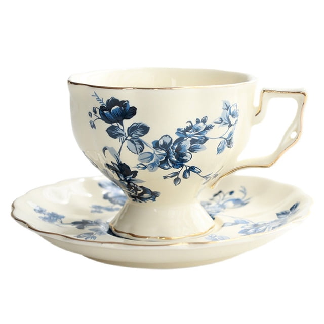 Bonita y elegante taza de té y platillo, hermoso patrón que adorna la porcelana inglesa, calidad de porcelana china, 200 ml, taza de café floral para té macchiato, regalo de boda con caja de regalo