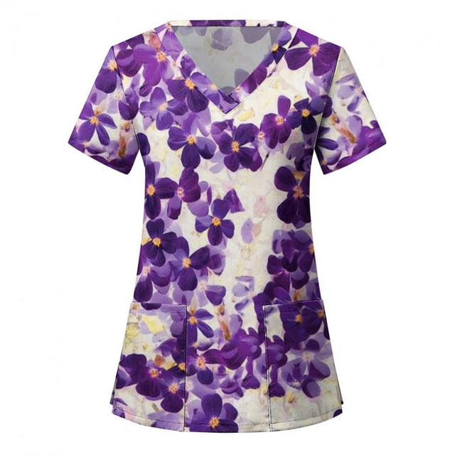 TopLLC Haut de Sarrau Extensible à Imprimé de Dessins Animés pour Femme avec Poches, Col en V, Uniforme Confortable, Tunique