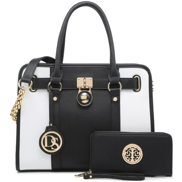 Dasein Two Tone Satchel Handbags Purses for Women Vegan Leather Shoulder Bags Large Tote Bag with Matching Wallet/Chain Strap
