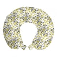 thumbnail image 1 of Floral Travel Pillow Neck Rest, Repetitive Vivid Spring Blossoms Art on Plain Backdrop Illustration, Memory Foam Traveling Accessory Airplane and Car, 12", Pastel Yellow Dimgray, by Ambesonne, 1 of 2