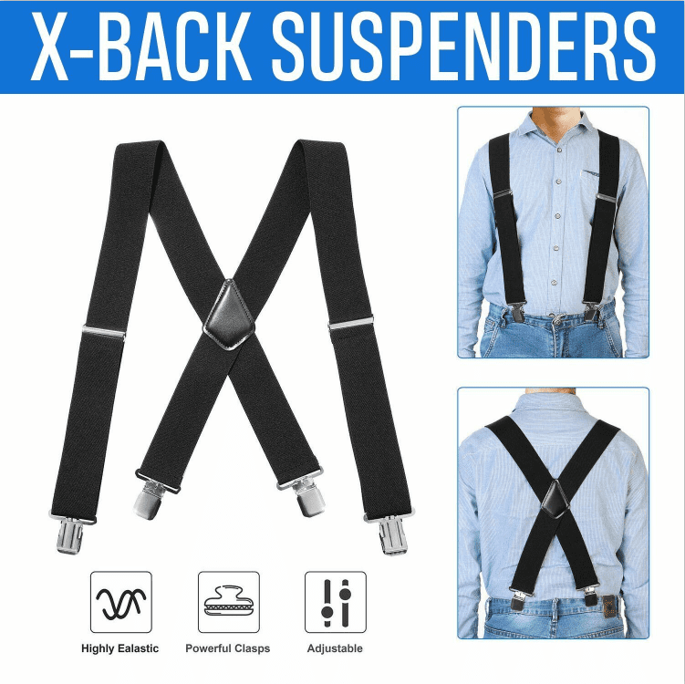 New Heavy Duty Work Suspender X-Back Adjustable with Extra Sturdy Clips 