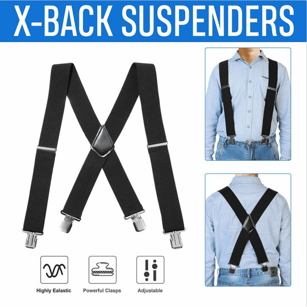 Amerteer Mens Suspenders XBack 2" Wide Adjustable Solid Straight Clip