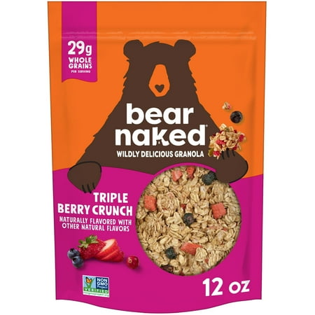 Bear Naked Granola Cereal, Whole Grain Granola, Breakfast Snacks, Triple Berry Crunch, 12oz Bag (1 Bag)