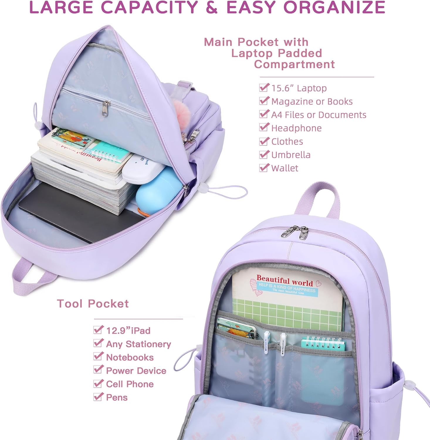 Laptop Backpack 15.6 Inch All Age Man Woman Bag College Backpacks Anti Theft Travel Back Pack Large Bookbags for Anyone