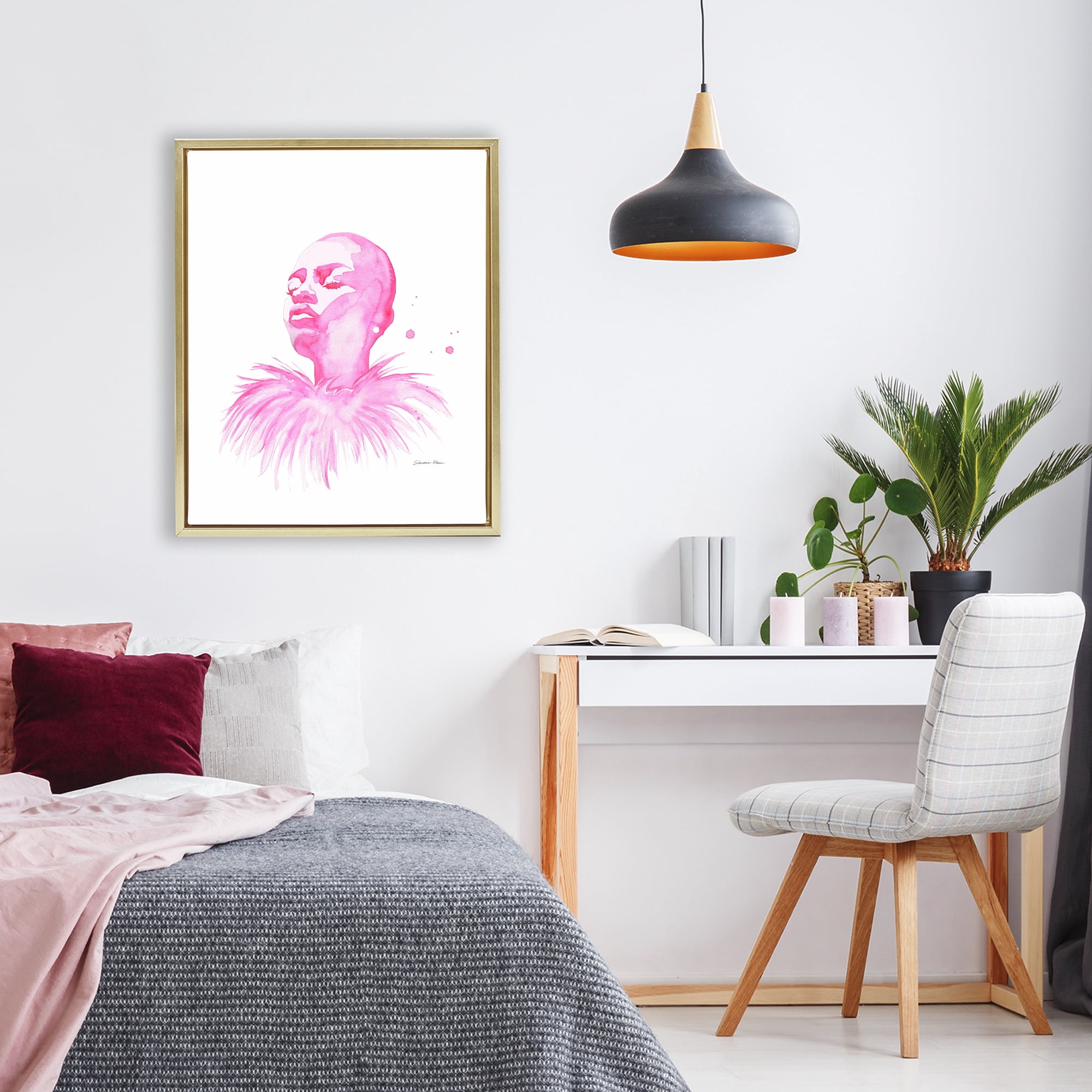 Stupell Industries In A Pink Mood Portrait Gold Framed Floater Canvas Wall Art, design by Simone Elum